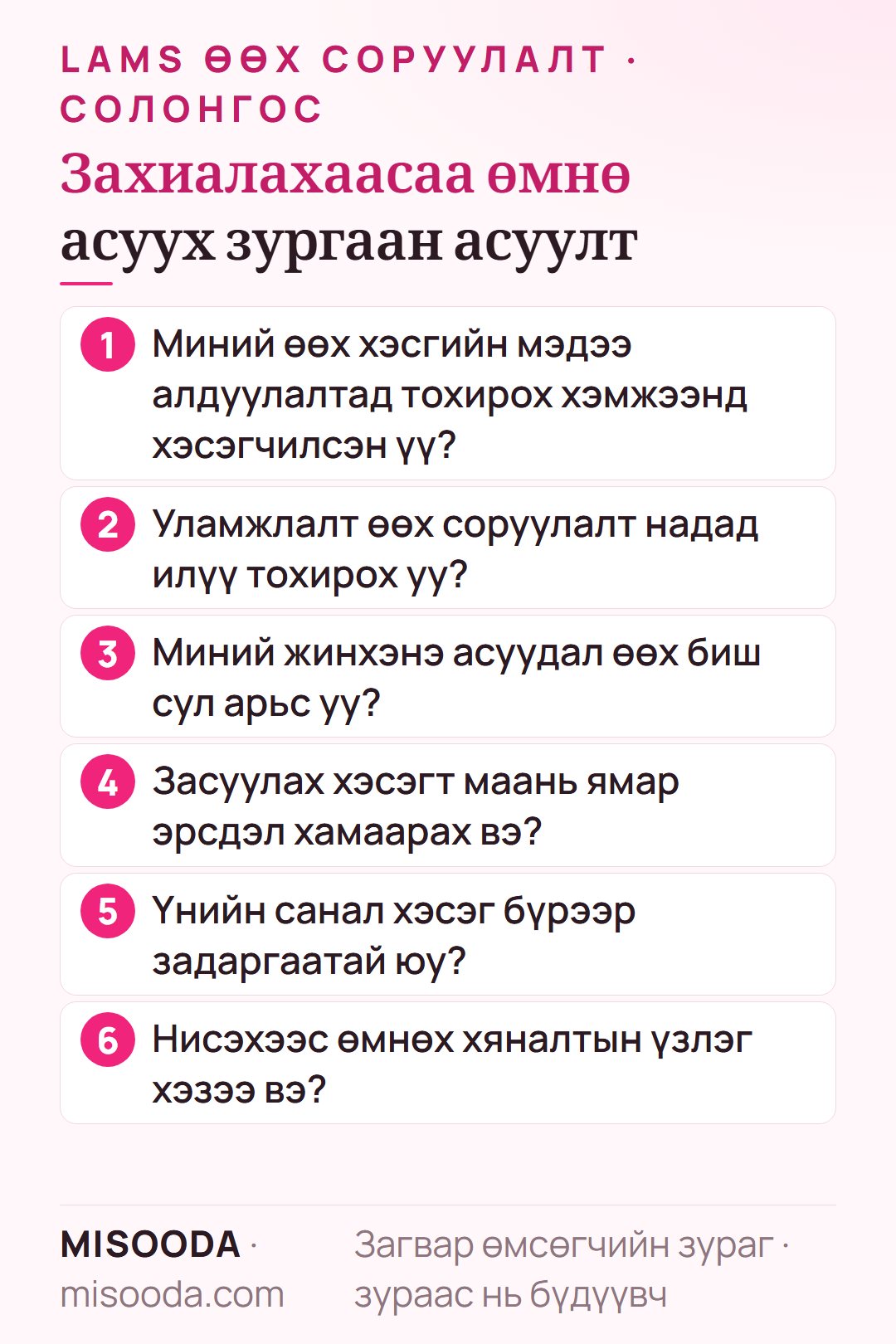 Солонгост LAMS өөх соруулалт захиалахаас өмнөх зургаан асуулт: хэсэгчилсэн өөх, уламжлалт сонголт, сул арьс, хэсгийн эрсдэл, задаргаатай үнэ, хяналт