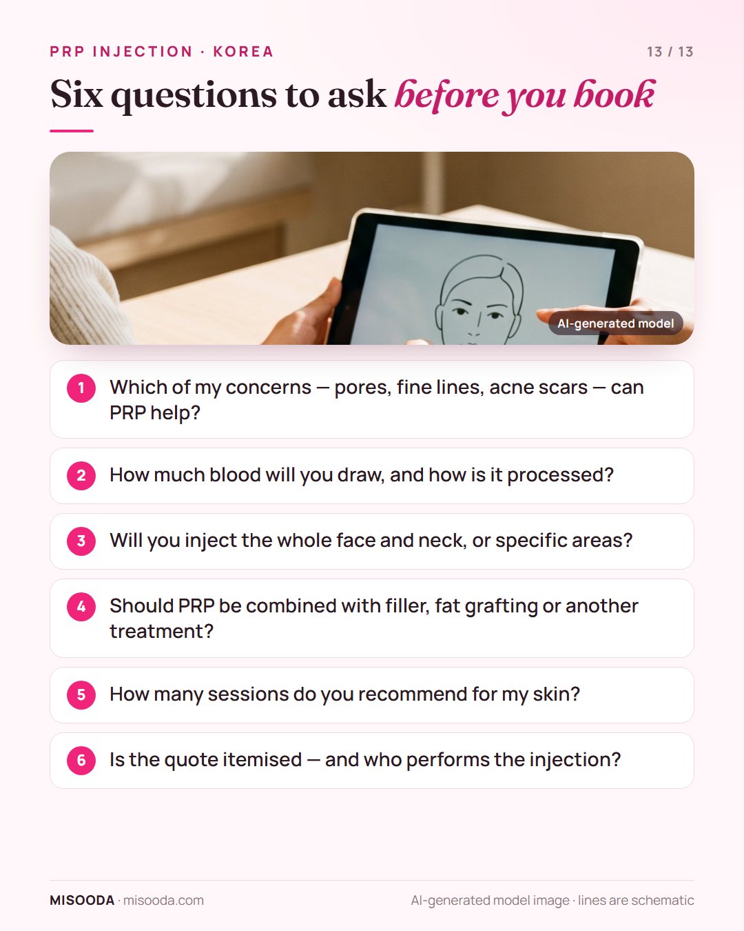 Six questions before booking PRP in Korea: which concerns it helps, how blood is processed, face and neck, combining treatments, sessions, itemised quote