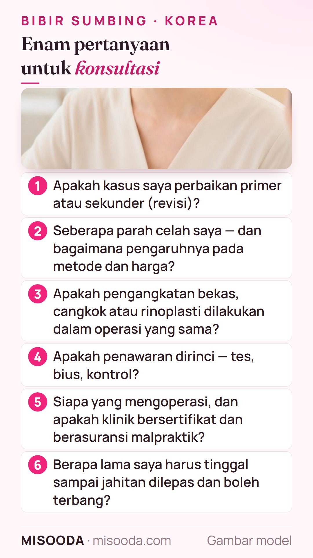 Enam pertanyaan sebelum operasi bibir sumbing di Korea: perbaikan primer atau sekunder, keparahan dan metode, rinoplasti atau cangkok gabungan, penawaran rinci, dokter, lama tinggal