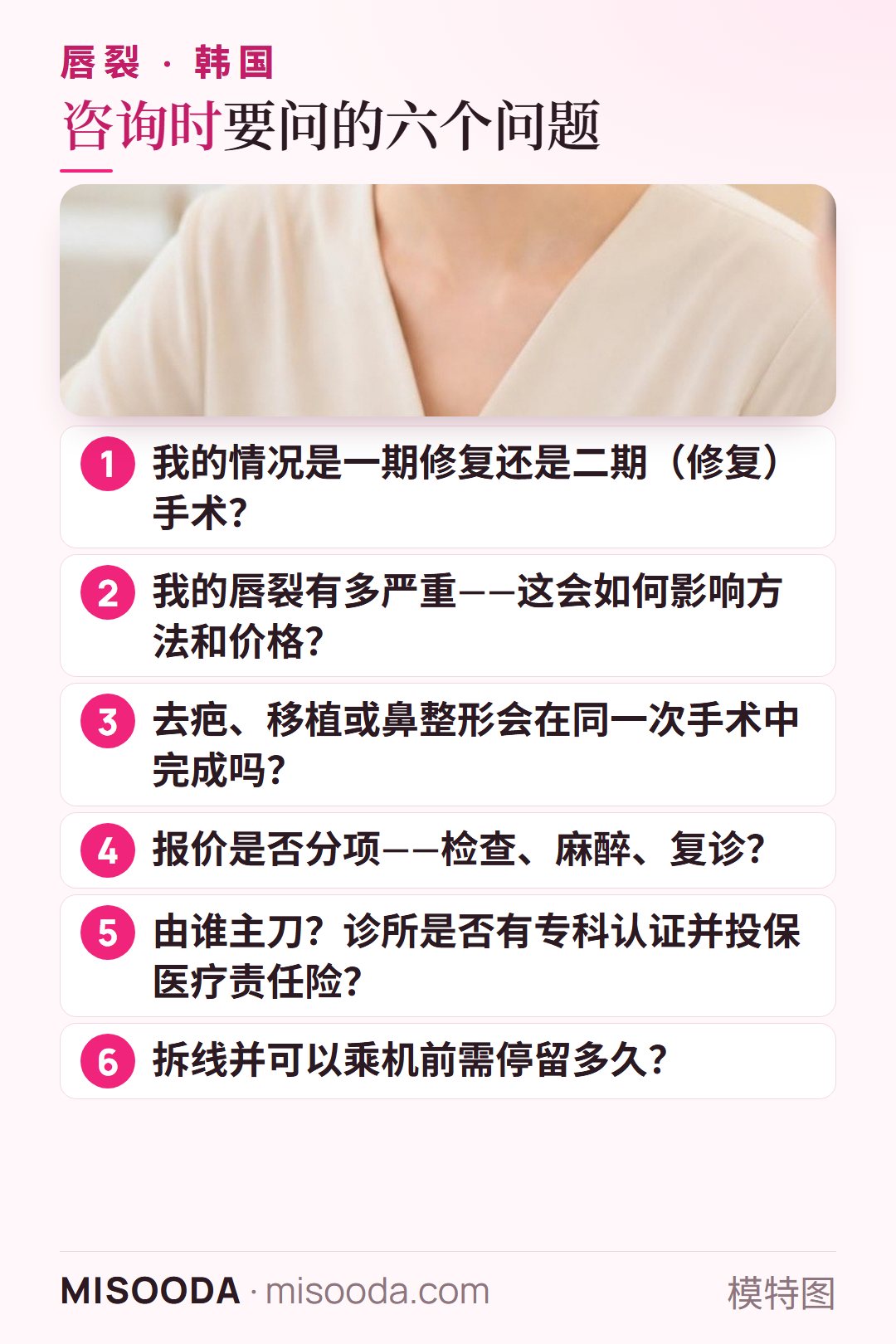韩国 唇裂手术前的六个问题:一期还是二期修复、严重程度与方法、是否同时鼻整形或移植、报价是否分项、由谁主刀、停留多久