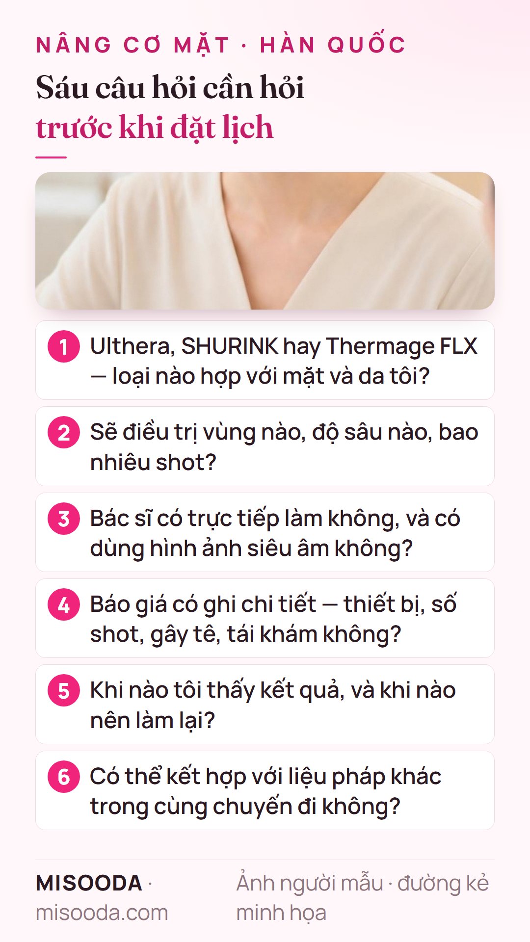 Sáu câu hỏi trước khi đặt lịch nâng cơ mặt tại Hàn Quốc: Ulthera, SHURINK hay Thermage FLX, vùng và số shot, ai thực hiện, báo giá chi tiết, thời điểm có kết quả