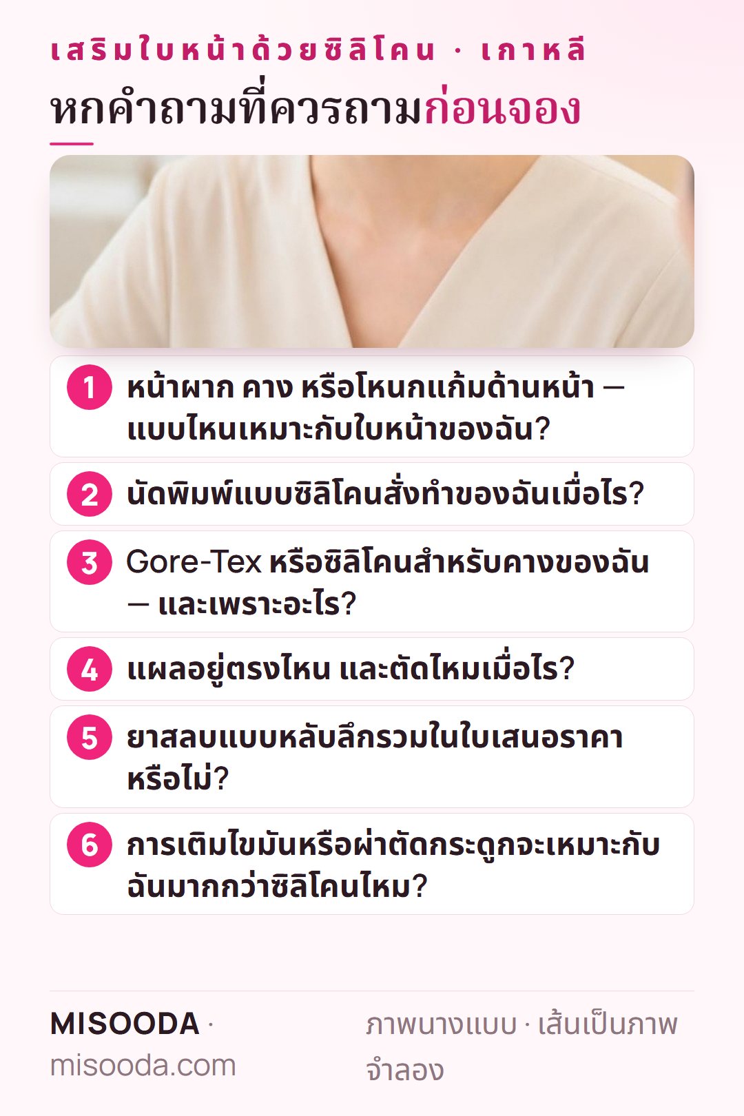 หกคำถามก่อนจองเสริมใบหน้าในเกาหลี: ซิลิโคนแบบไหนเหมาะ นัดพิมพ์แบบ คาง Gore-Tex หรือซิลิโคน แผล ยาสลบ และทางเลือกอื่น
