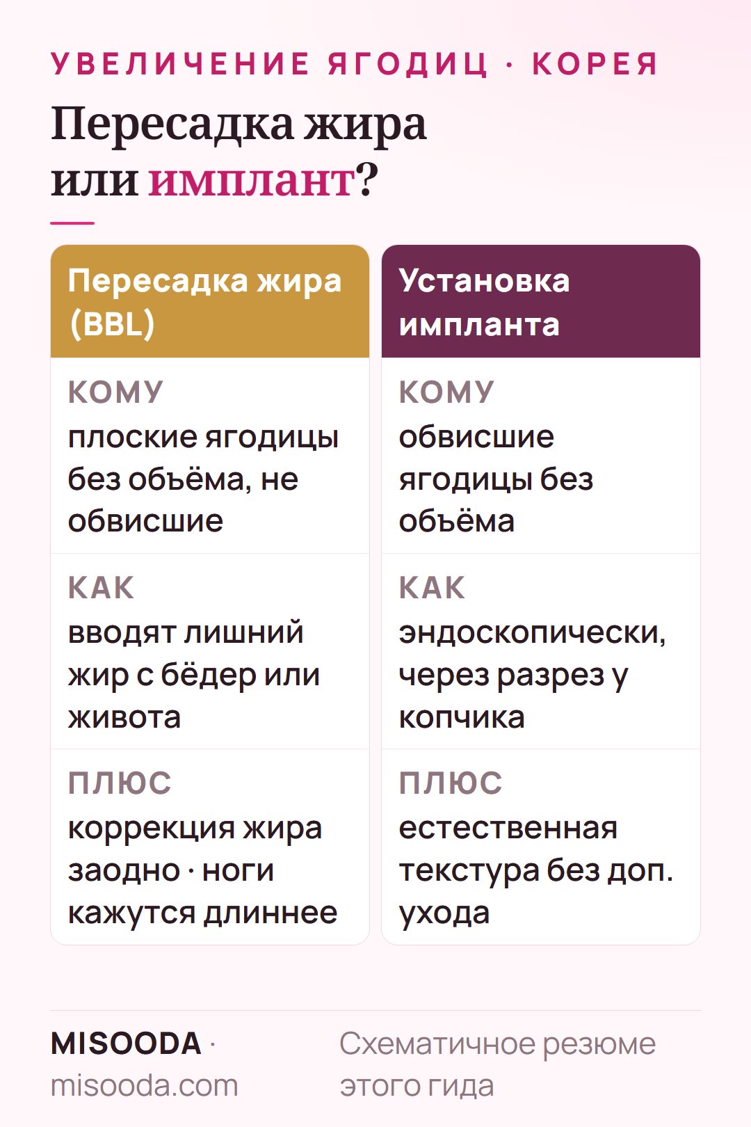 Методы увеличения ягодиц: пересадка жира (BBL) с бёдер или живота при плоских ягодицах и эндоскопические импланты при обвисших