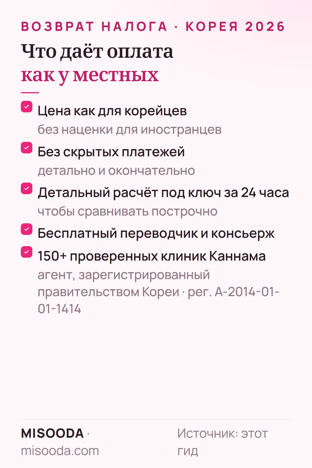 Чек-лист экономии на пластике в Корее 2026 с MISOODA: цена как для местных, без скрытых платежей, детальный расчёт за 24 часа, бесплатный переводчик, 150+ клиник