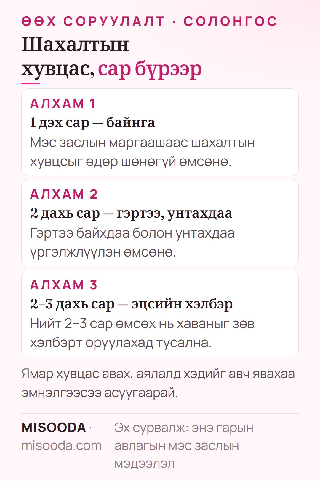 Өөх соруулалтын шахалтын хувцасны хуваарь: эхний сард байнга, 2 дахь сард гэртээ эсвэл унтахдаа, нийт 2–3 сар өмсөнө