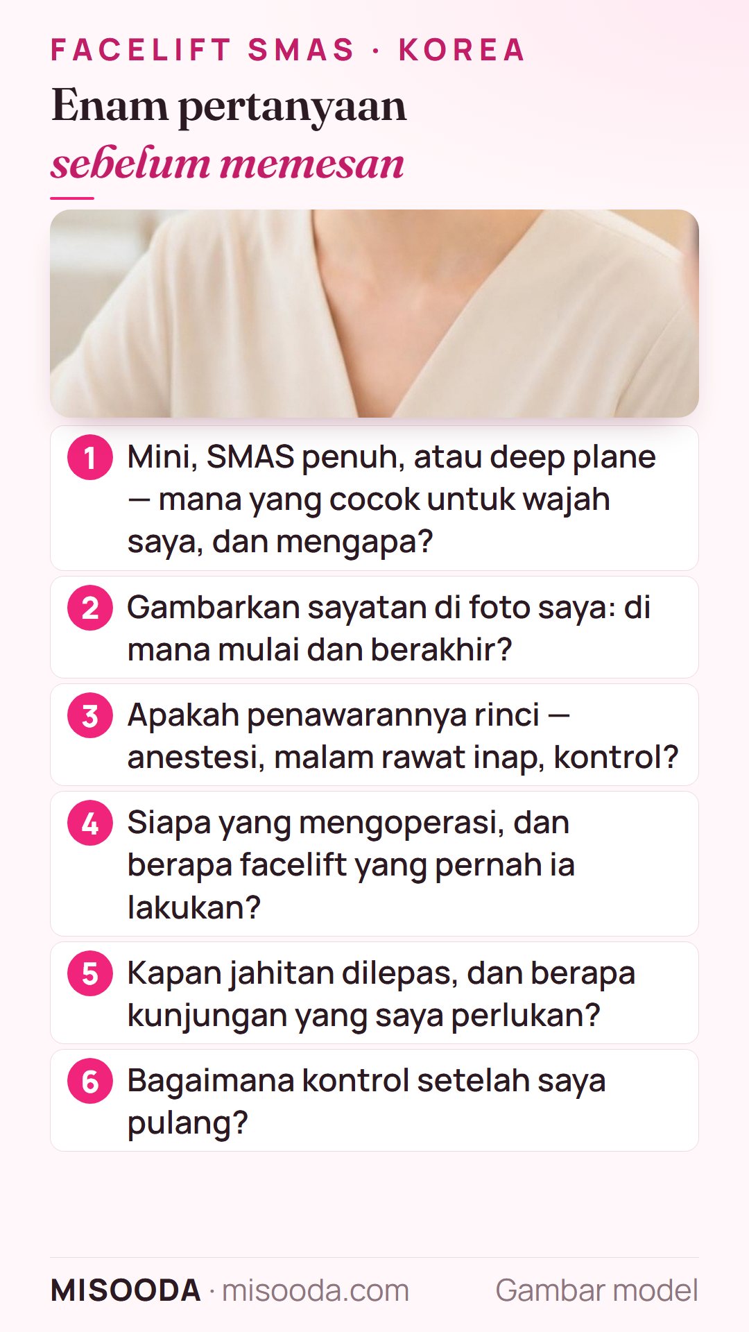 Enam pertanyaan sebelum memesan facelift di Korea: teknik mana, sayatan digambar di foto Anda, penawaran rinci, siapa yang mengoperasi, lepas jahitan, kontrol dari rumah