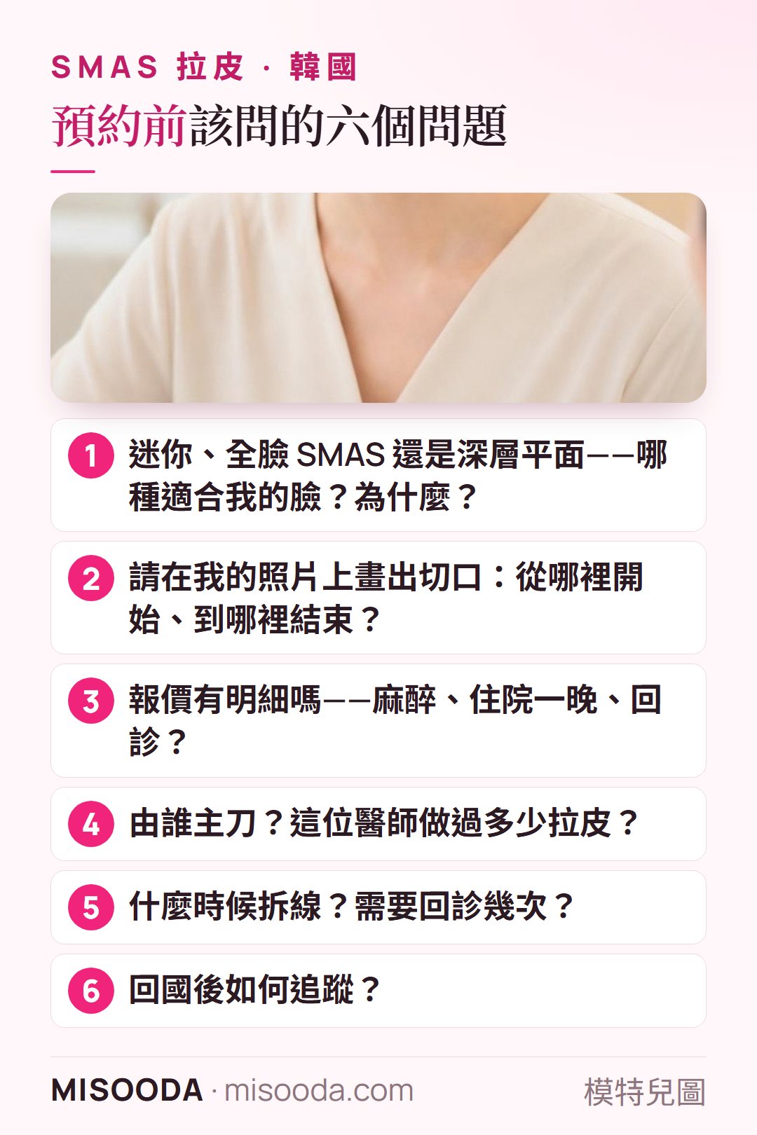 預約韓國 拉皮前該問的六個問題:哪種術式、在照片上畫出切口、明細報價、由誰主刀、拆線時間、回國後追蹤
