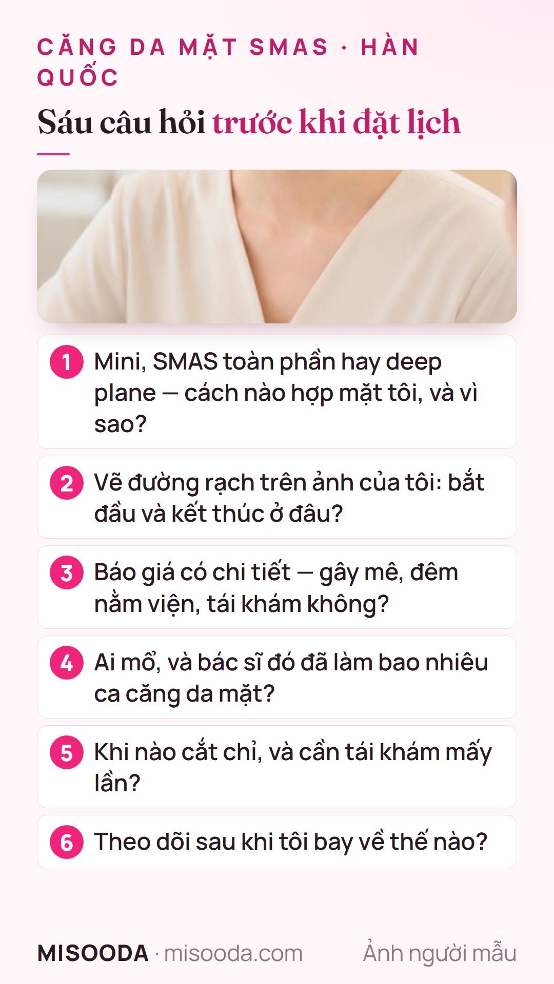 Sáu câu hỏi trước khi đặt lịch căng da mặt Hàn Quốc: kỹ thuật nào, vẽ đường rạch trên ảnh, báo giá chi tiết, ai mổ, cắt chỉ, theo dõi khi về nước